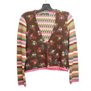 Oilily Colorful Floral Knit Cardigan Sweater Girls Size L Vintage 90s